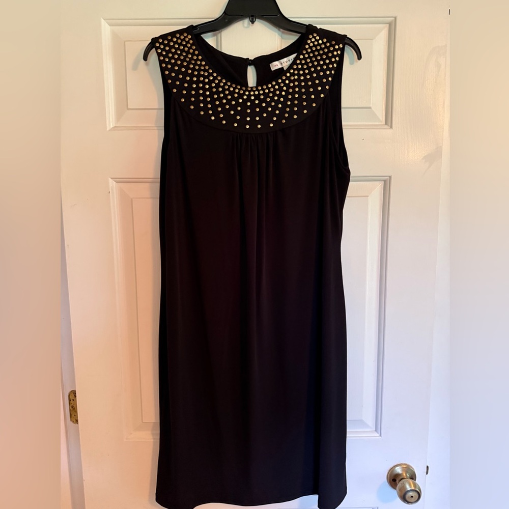 Aa Studio Black Sheath Midi Dress Sleeveless Crew Neck